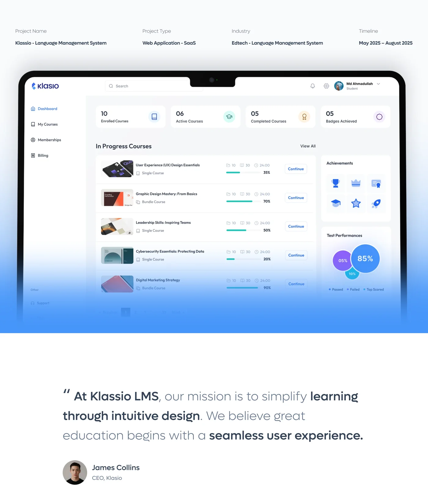 Klassio LMS AI-powered learning management dashboard — original design board 1