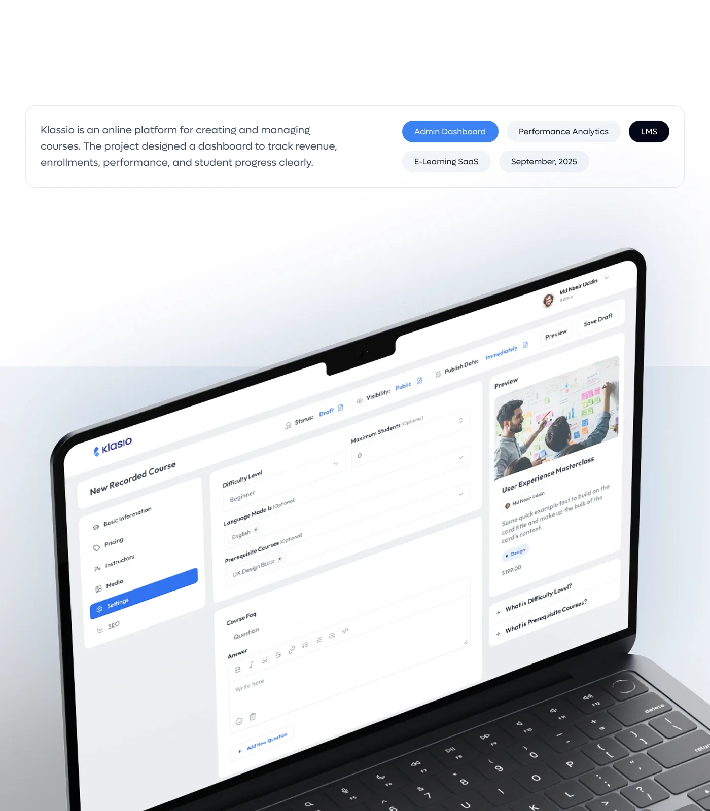 Klassio LMS AI-powered learning management dashboard — original design board 2
