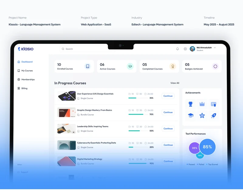 Klassio LMS: AI-powered learning management dashboard