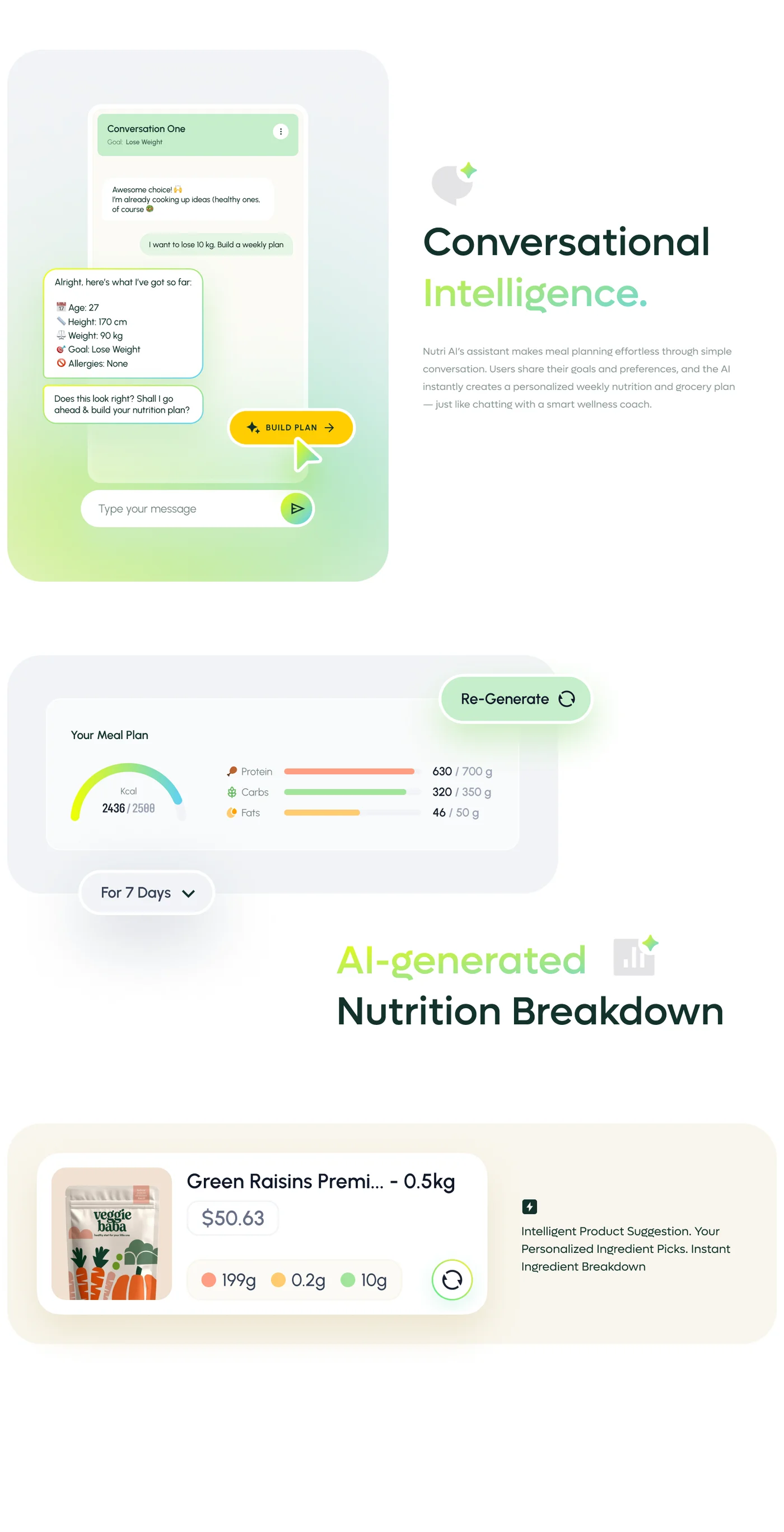 NutriGo AI nutrition and meal planning SaaS — original design board 3