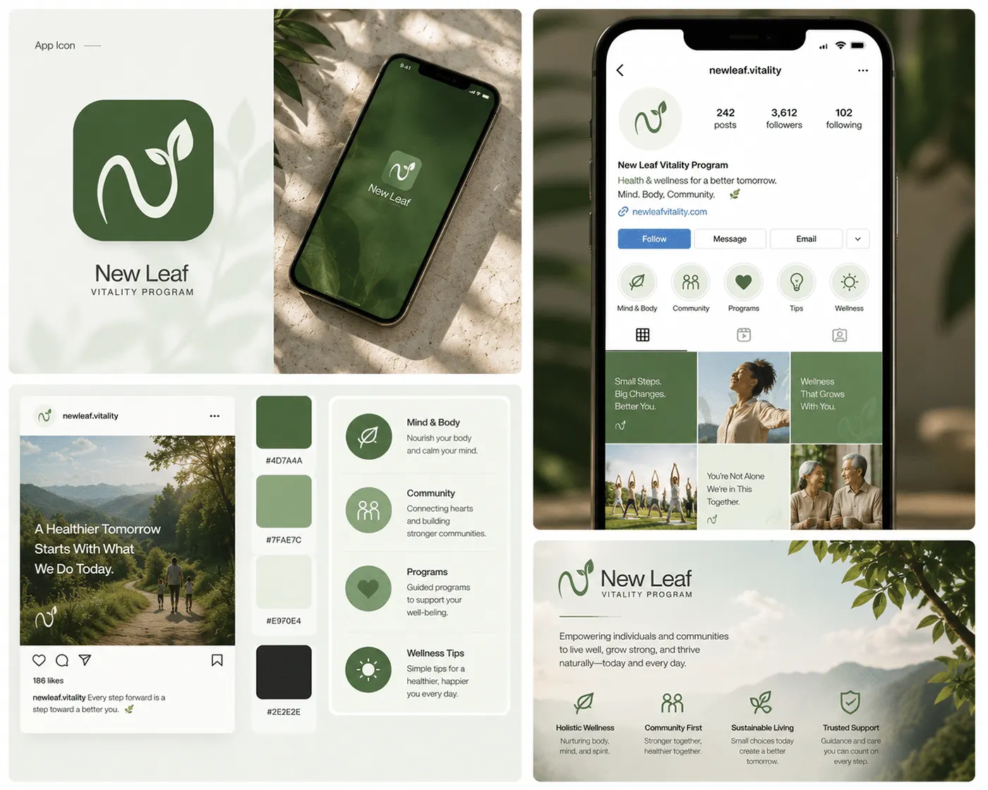 New Leaf Vitality wellness brand identity by Jakaria Mahmud, board 11
