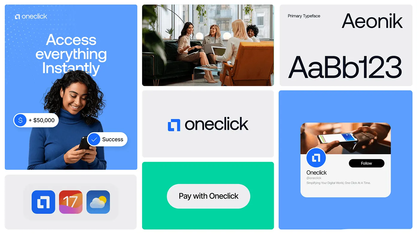 OneClick fintech brand identity by Jakaria Mahmud, board 5