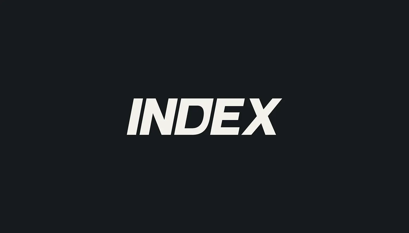 INDEX wordmark in off white on a black background, collectibles brand identity by Jakaria Mahmud