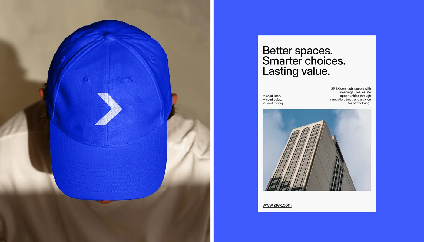 ZREX blue cap with the arrow symbol and a "Better spaces. Smarter choices." flyer