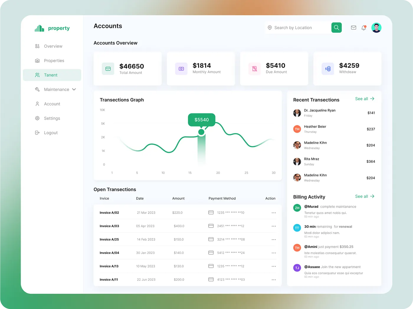 Property management app UI design by Jakaria Mahmud, board 6