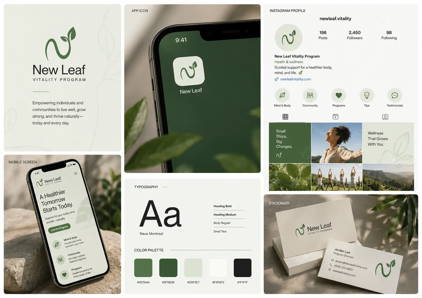 New Leaf Vitality wellness brand identity by Jakaria Mahmud, board 12