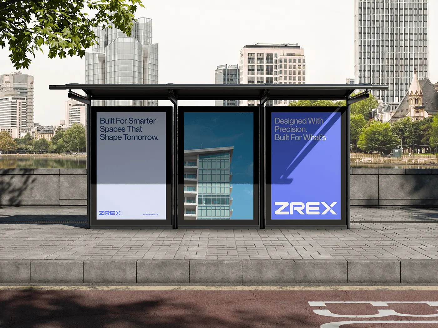 ZREX bus shelter advertising posters for a real estate platform