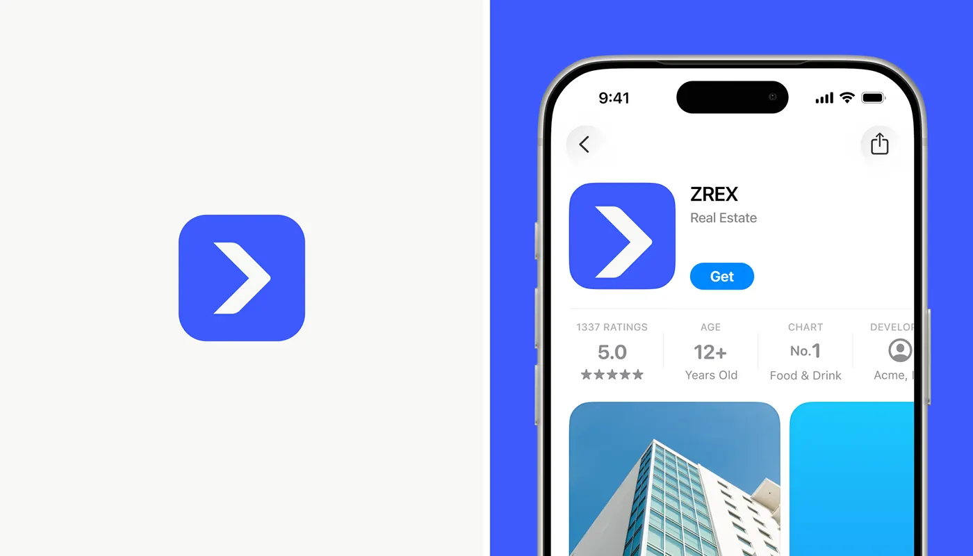 ZREX app icon with the arrow symbol and the ZREX real estate app store listing
