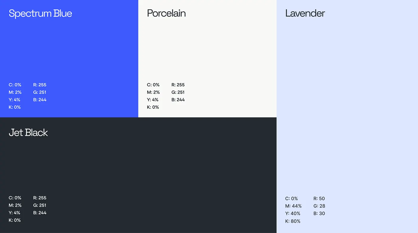 ZREX colour palette: Spectrum Blue, Porcelain, Lavender and Jet Black
