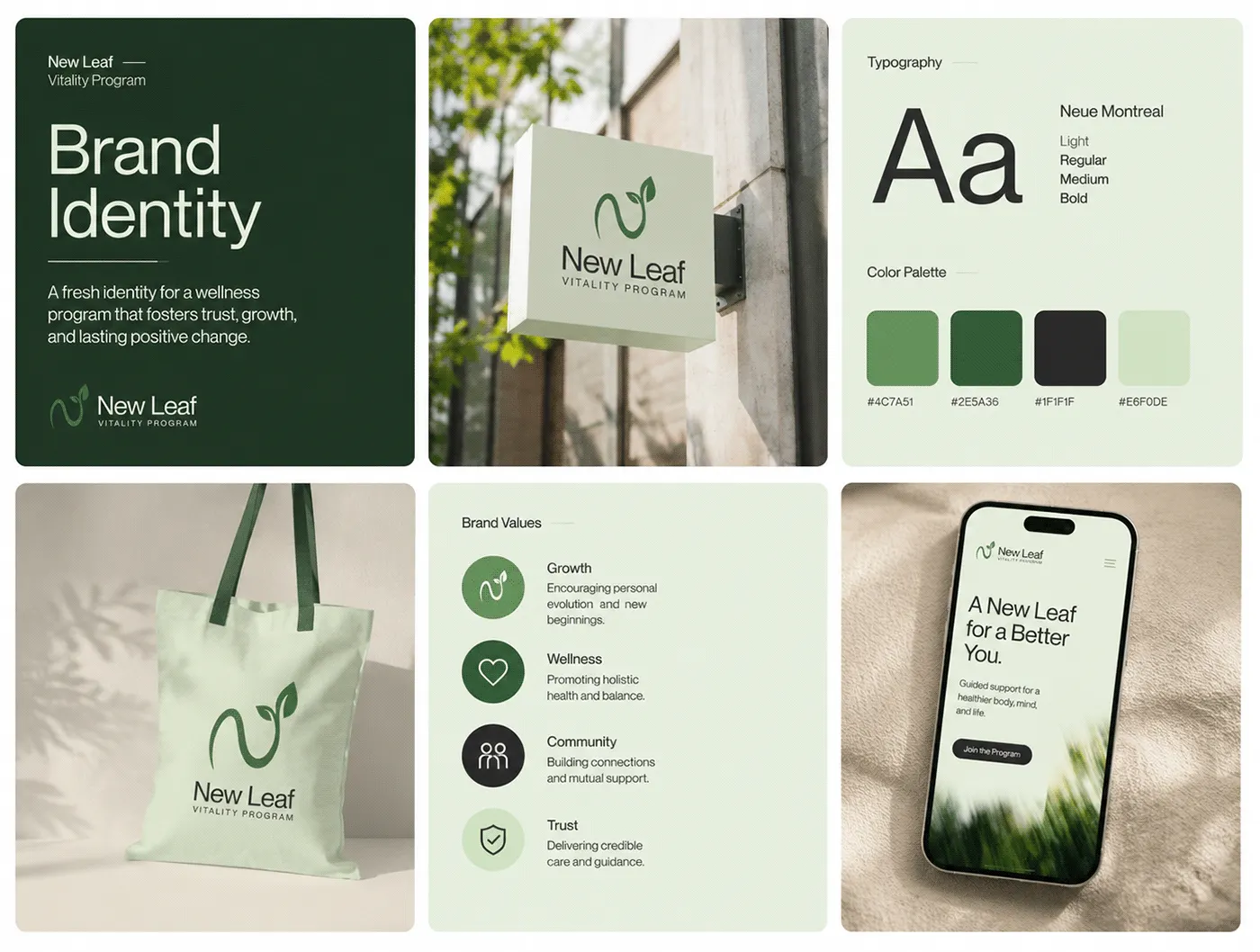 New Leaf Vitality wellness brand identity by Jakaria Mahmud, board 3