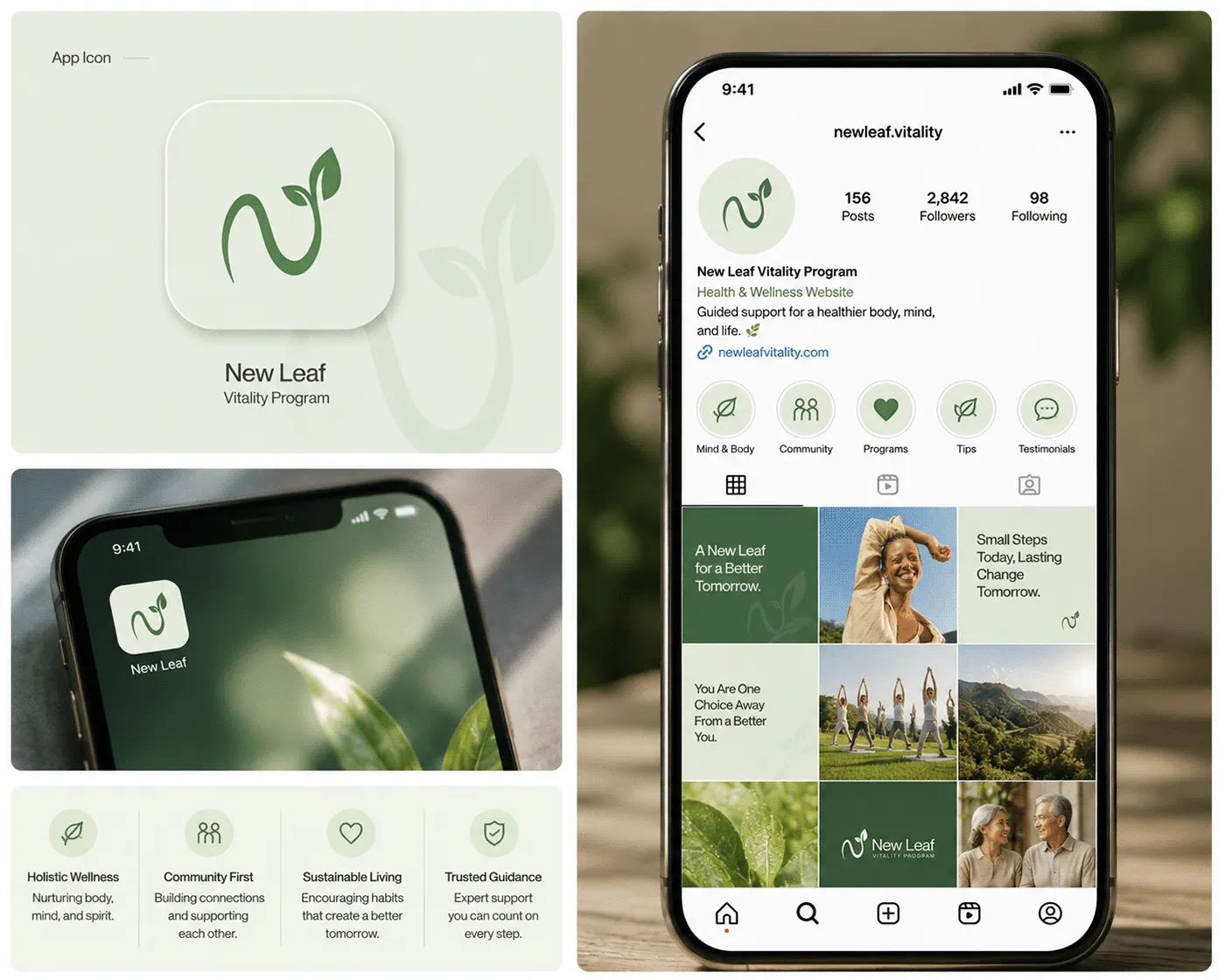New Leaf Vitality wellness brand identity by Jakaria Mahmud, board 10